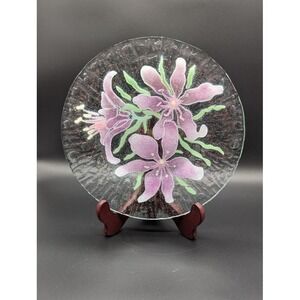Sydenstricker Fused Art Glass Plate 8.5" Purple Floral Lilies Spring Dessert